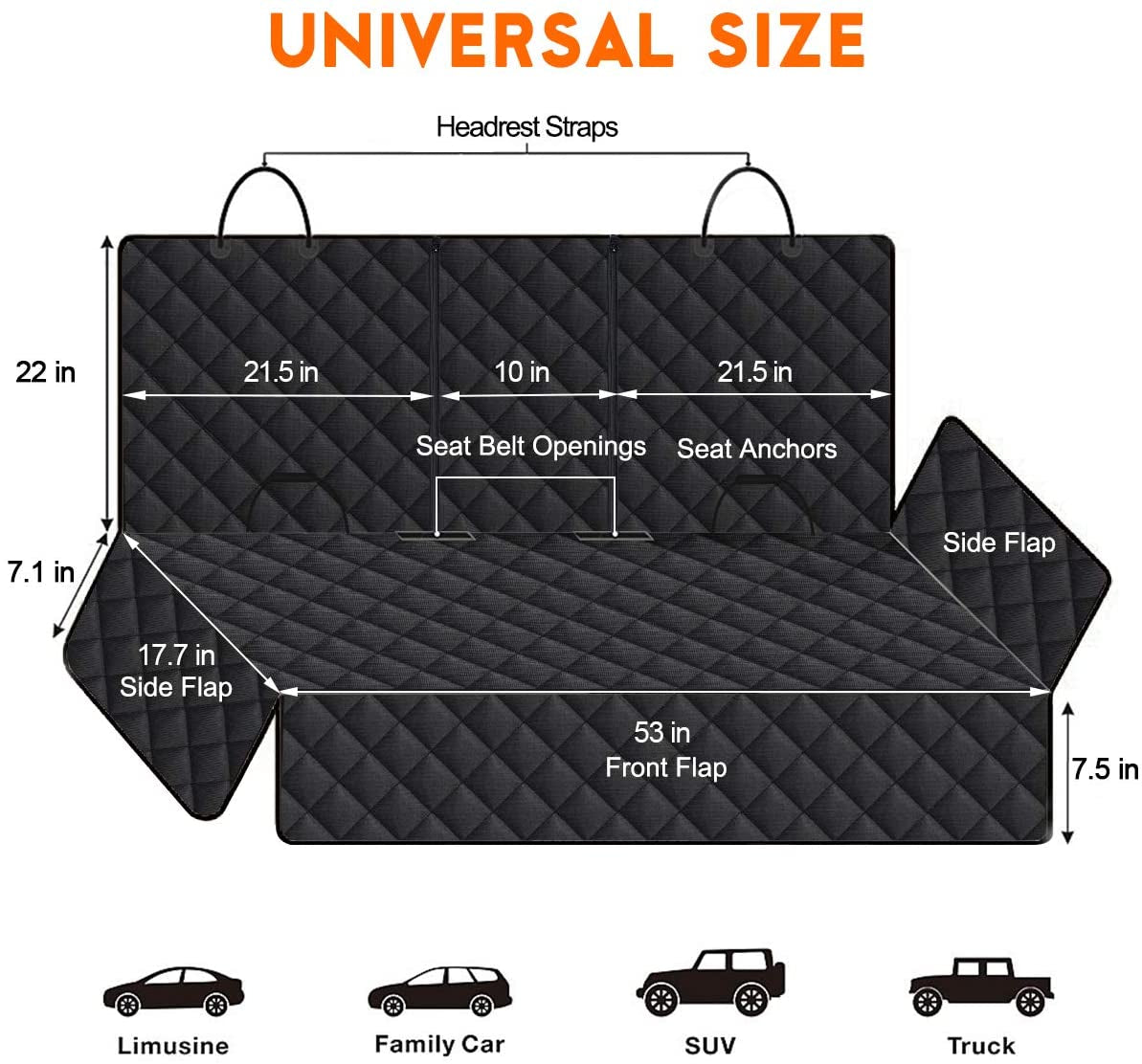 Dog Car Seat Protector - Waterproof Back Seat Cover for Pets, Non-Slip Design with Middle Armrest Compatibility for Most Cars, Trucks, and SUVs - Black