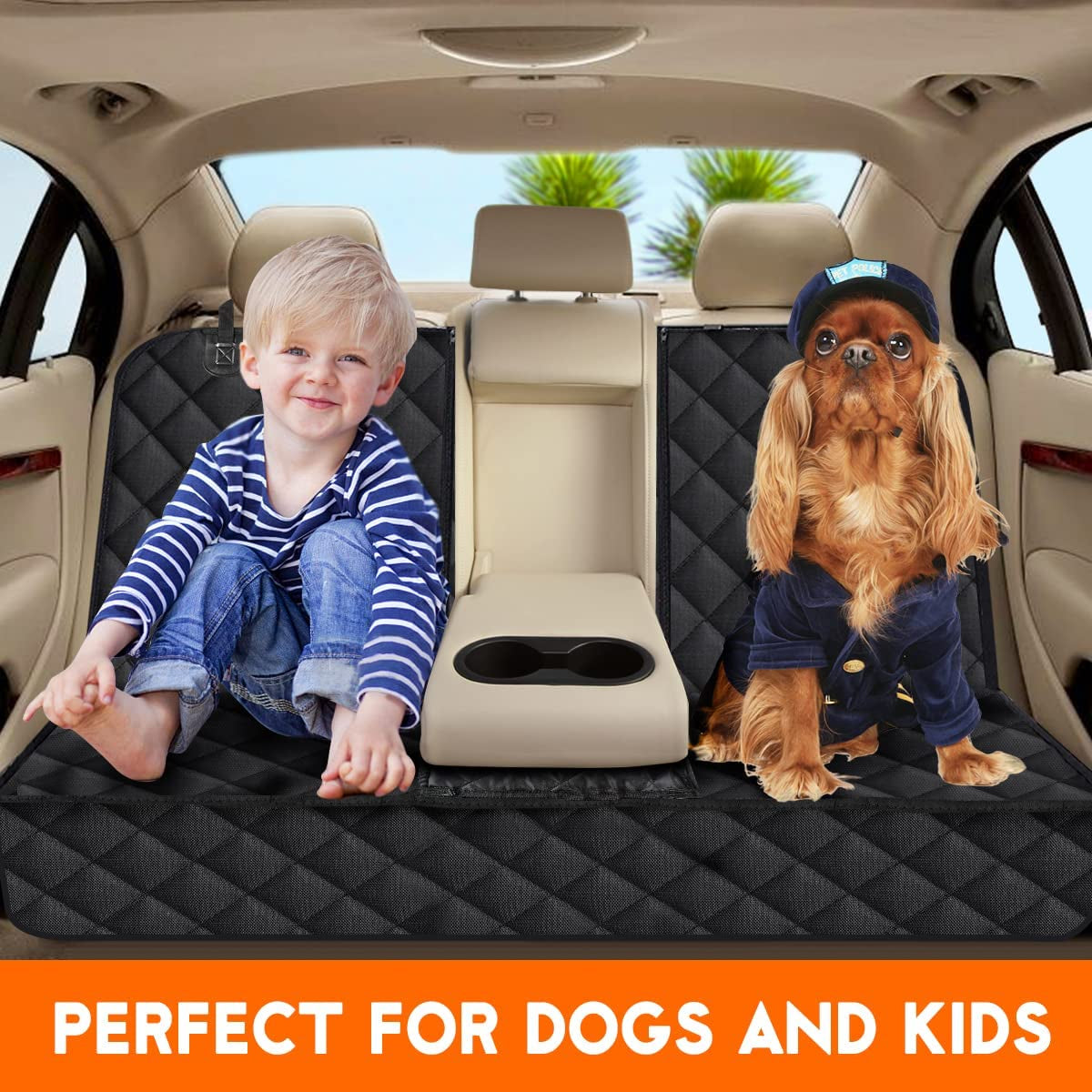 Dog Car Seat Protector - Waterproof Back Seat Cover for Pets, Non-Slip Design with Middle Armrest Compatibility for Most Cars, Trucks, and SUVs - Black