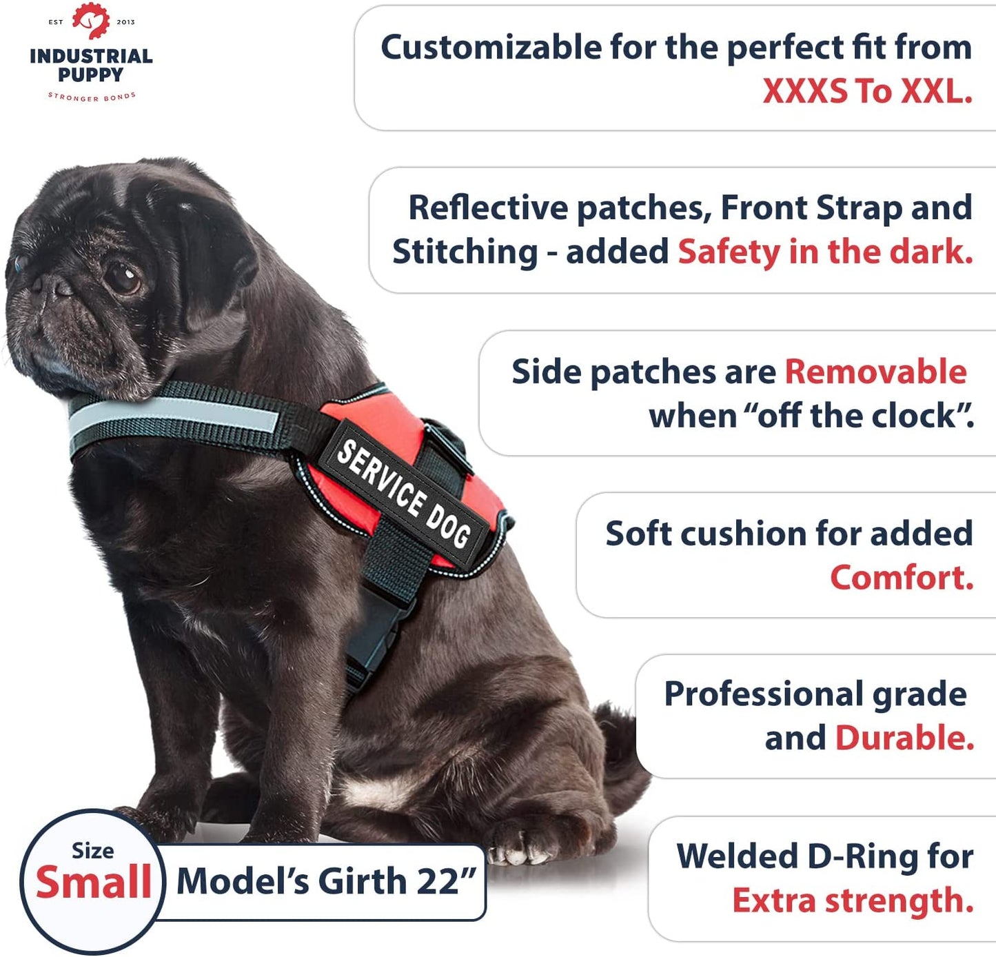 Professional Service Dog Vest and Leash Set with Adjustable Hook and Loop Straps - Available in Sizes XXS to XXL - Features Reflective Patch and Breathable Mesh Design