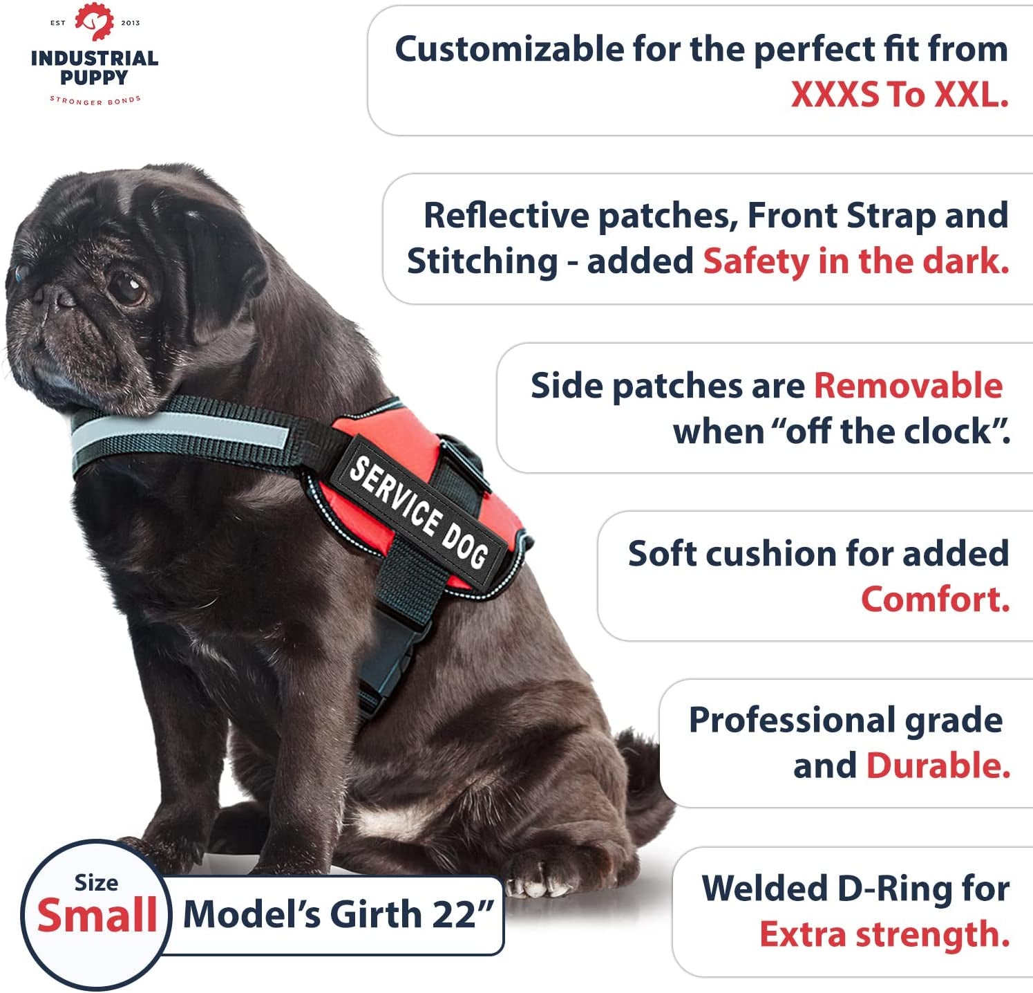 Professional Service Dog Vest and Leash Set with Adjustable Hook and Loop Straps - Available in Sizes XXS to XXL - Features Reflective Patch and Breathable Mesh Design