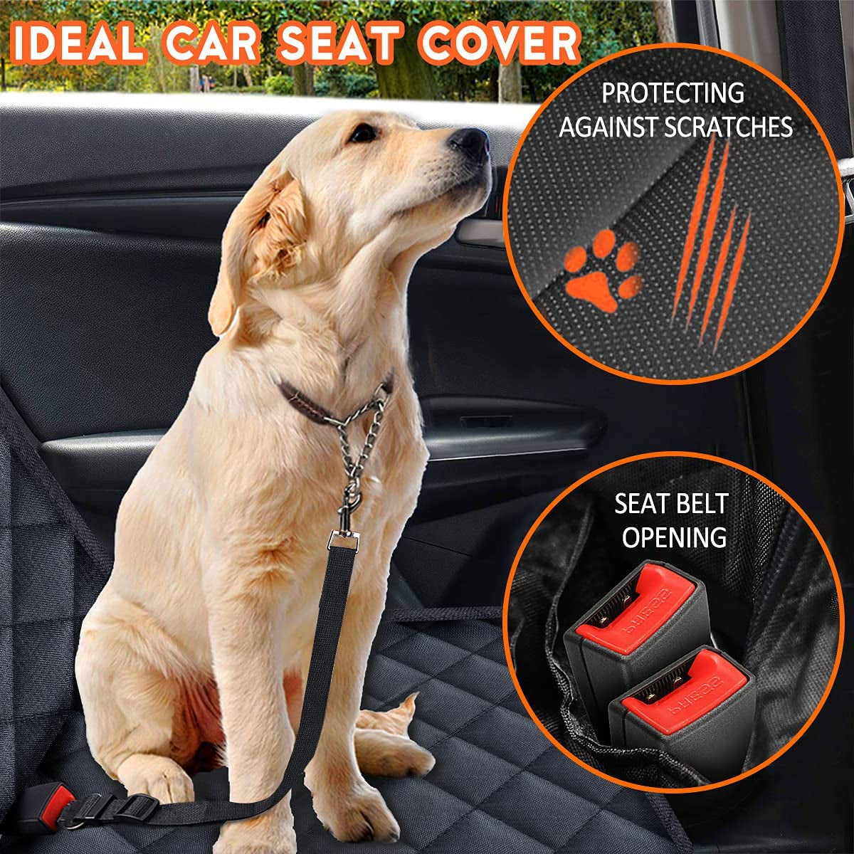 Dog Car Seat Protector - Waterproof Back Seat Cover for Pets, Non-Slip Design with Middle Armrest Compatibility for Most Cars, Trucks, and SUVs - Black
