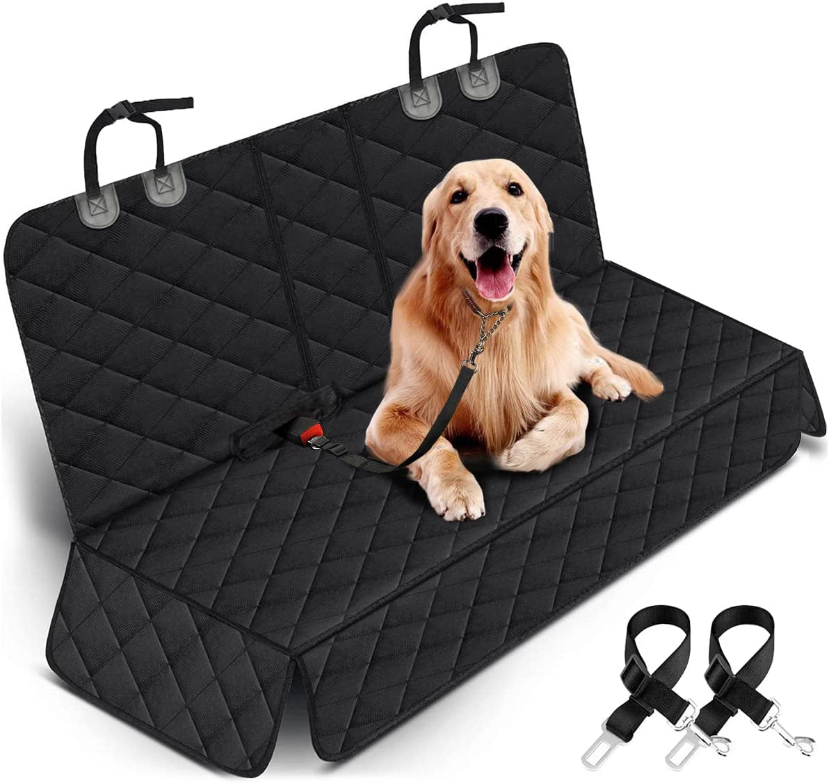 Dog Car Seat Protector - Waterproof Back Seat Cover for Pets, Non-Slip Design with Middle Armrest Compatibility for Most Cars, Trucks, and SUVs - Black