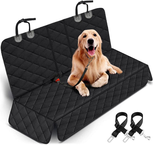 Dog Car Seat Protector - Waterproof Back Seat Cover for Pets, Non-Slip Design with Middle Armrest Compatibility for Most Cars, Trucks, and SUVs - Black