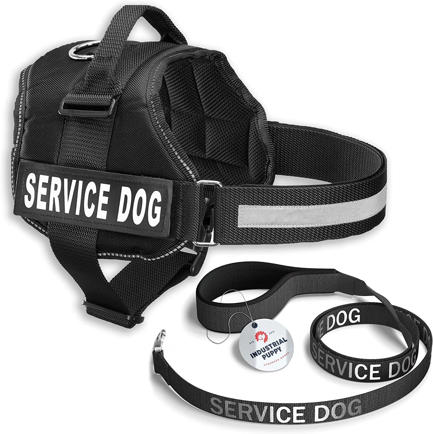 Professional Service Dog Vest and Leash Set with Adjustable Hook and Loop Straps - Available in Sizes XXS to XXL - Features Reflective Patch and Breathable Mesh Design